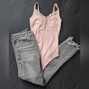 A&F Blush Lace Trim Bodysuit